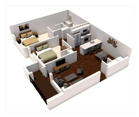 Two bedroom floor plan 1046 square feet